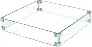 EAST OAK Glass Wind Guard for 28''&32'' Propane Fire Pit Table, Clear Tempered Wind Guard for Gas Firepit, Thick Rectangle Glass Shield with Aluminum Corner Bracket & Rubber Feet，20 x 20 x 4 inch