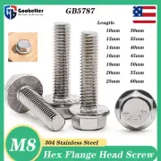 M8 Hexagon Flange Bolts Hex Flange Head Screws 304 Stainless Steel 10mm - 60mm