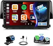 4G+64G/8 Core Android Car Stereo for Honda Civic 2016 2017 2018 2019 2020 Wireless Apple CarPlay Android Auto GPS Navigation 9 Inch 1280 * 720 Touch Screen Bluetooth WiFi DSP FM/RDS Backup Camera