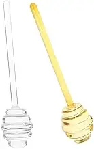 Mikinona 2Pcs Mixing Stick Transparent Glass Honey Stirrer for Coffee Honey Easy to Use with Long Handle for Comfortable Grip for Honey Jars and Food Drizzling