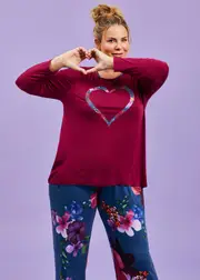 [Taking Shape] Taking Shape Bamboo Romance Pyjama Top Size 26 in RED Plum - Plus Size Women's Clothing Red Plum