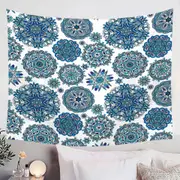 Blue Turquoise Snowflakes Mandalas Tapestry