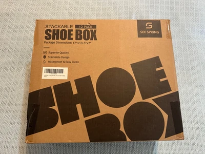 NEW - Stackable Shoe Organizer 12 Pack Shoe Storage Box Up to Size 13-SEESPRING