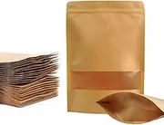 6.3 * 8.6in Stand Up Kraft Food Storage Bag, 50 Pack Reusable Ziplock Grip Seal Bags,Kraft Zip Lock Stand Up Bags Pouches,Food Storage Pouches Packing Bag for Coffee Bean Tea Leaf and Snacks