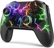 VOYEE Switch Controller Compatible with Switch/Lite/OLED/Windows/iOS/Android, RGB Lightning Programmable 1000mAh Wireless Pro Controller with One Key Pairing Wake Up Vibration Turbo