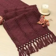 Table Runner with Tassels 72 Inches Long Table Runner, 12" x 72" Burgundy Red