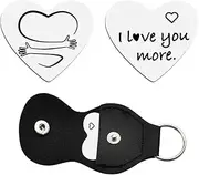 [YangQian] Inspirational Pocket Hug Token for Couples, Daughter, Son - Birthday Gift from Mom Dad, Christmas Xmas Present for Women Men - Engraved I Love You More Pocket Token with Leather Keychain