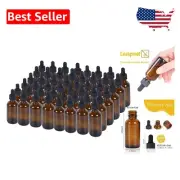 Reusable 1 oz Amber Glass Bottles – 48 Leak-Proof Containers with Eye Droppers