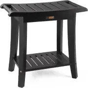 Bamboo Shower Bench inside Shower Stool with Storage Shelf, Spa Bath Chair for B