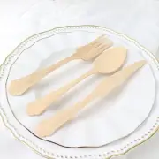 24 NATURAL Birchwood CUTLERY Baroque Design Spoons Forks Knives Set Party Events