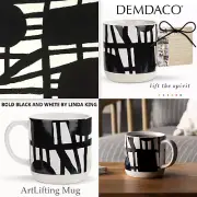 NIB DEMDACO Bold Black and White by Linda King Artlifting Stoneware Mug Cup 16oz