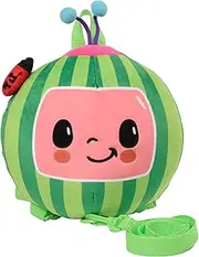 AI ACCESSORY INNOVATIONS Cocomelon Plush Watermelon Toddler Backpack with Detachable Safety Leash, Anti-Lost Safety Harness 10” Bag for kids, Green, 10 inch, Child,safety