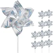 SUNPRO Reflective Pinwheels,10-Pack Extra Sparkly Pinwheels for Garden Decor, Pinwheels for Kids,Scare Birds Away from Garden Yard Patio Lawn Farm (10 Pack).
