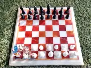 White Marble Stone Mosaic Chess Cum Side Table Inlaid Gift For Her/Him Decors