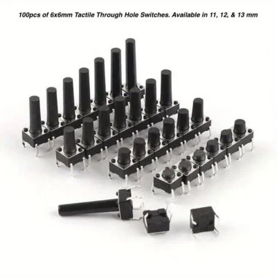 100pcs Momentary On Tactile Switches for PCB Boards and DIY Electronics SPST