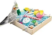 Jinkoozz Bird Foraging Toys Box, Wooden Parrot Shredding Toys Box, Bird Chewing Toys, Birdcage Accessories, Suitable for Small Birds Parakeets Cockatiels Love Birds Conures