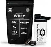 Pure Product Australia - Whey Protein Isolate & Hydrolyzed - 100% Premium Grass Fed - 30g Protein per Serve - Fast Absorbing - Non-GMO - Easy Digesting - 5kg (150 Servings) - Cookies & Cream + Glass shaker