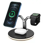 Catzon 3 in 1 Simultaneous Fast Charge Station Support Apple Android Phone iWatch Airpods-Black