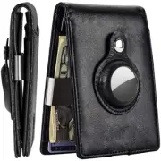 Men RFID Airtag Wallet with Money Clip Leather Credit Card Air Tag Case Billfold
