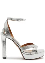 Aquazzura Ari 120 Python-effect Leather Platform Sandals - Silver 41 (IT41 / UK8)