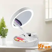在飛比找momo購物網優惠-【iSFun】LED化妝鏡 圓型雙面摺疊收納桌上鏡(二代US