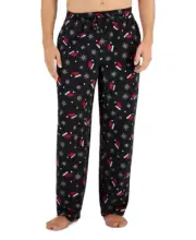 Club Room Mens Santa Hat Fleece Drawstring Pajama Pants Black ,2XL*