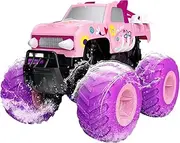 Threeking 1:16 Waterproof Pink RC Monster Truck Toys Amphibious Remote Control Car Pickup 4WD All-Terrain Toy for Girls Ages 4 5 6 7 8 9 10 11 12 Durable Off-Road Fun for Indoor & Outdoor Play