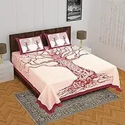 Marusthali indian bedspreads queen size cotton jaipuri cotton bed sheets tree of life bedsheet sanganeri print bed sheet rajasthani bed cover 144 tc indian bedspread 90 x 100 inches (Purple)