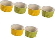2pcs Yellow Round Creative for Ramekin Kitchen Safe Shape Style Ramekins Stripe Ramikins Cream Green Ceramic Microwave Bowls and Creme Tablerware Porcelain Pudding Cups Freezer/120 (Color : Assorted