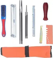 11 Pack Chainsaw Sharpening File Kit,Chainsaw Chain Sharpener, Chainsaw File Teeth Sharpening Tool Set with Gauge Handle, Depth Gauge, Quick Check Gauge, Roll Up Tool Bag