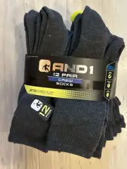 AND1 Grey 12 Pair ProPlatinum Crew Socks Arch Compression Proplatinum Gray