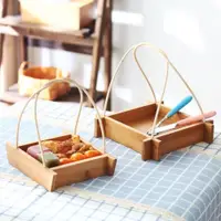 在飛比找ETMall東森購物網優惠-居家擺臺裝飾竹編制涼菜托盤籃盤子 創意手提菜籃子食品面包夾盤