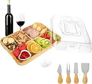 Fuyuleyo Cheese Board and Knife Set, Portable Charcuterie Boards with Lid, Handle and Compartments, Wooden Serving Board for Cheese and food, Bamboo Cheeseboard Gift Set for House Warming Gifts