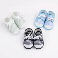 在飛比找蝦皮商城優惠-0-1歲寶寶單鞋 嬰兒鞋 韓版春秋季兒童條紋抽繩布鞋 軟底防