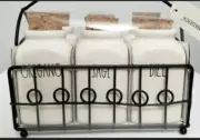 Rae Dunn White Ceramic Spice Herb Jars Set Of 6 with Metallic Rack