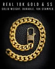 18k Gold Cuban Link Chain Bracelet For Men + Gift Bag (Premium Aussie Jewelry)