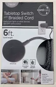 Decor Cordinate Tabletop Wall Mount Switch Plug w/ Braided Cord Black/White NEW