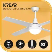 Krear 52" Ceiling Fan LED Light Remote Control Wooden Blades Timer 6 Speed White