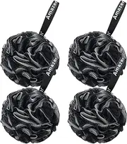 AmazerBath Loofah Sponge 60g/Piece, Loofah for Men Body Scrubber - Bath Sponge Loofa Set of 4 Black