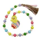 Spring Wooden Beads Garland with Tassels Easter Chick Egg Farmhouse Rustic