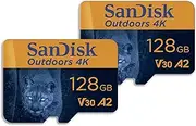 SanDisk 128GB 2-Pack Outdoors 4K microSDXC UHS-I Memory Card (2x128GB) with SD Adapter - Up to 170MB/s, 4K, C10, U3, V30, A2, Trail Camera Micro SD Card - SDSQXAA-128G-GN6VT