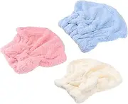 DECOMELODY 3Pcs Super Absorbent Hair Towel Hat Coral Fleece Hair Drying Wrap for Home Use Quick Drying Reduces Frizz for Care and Bathing Women