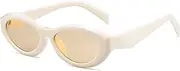 [AENMTU] Retro Oval Cat Eye Sunglasses for Women Trendy Small Vintage Designer Inspired 90s Shades, Beige Frame/ Light Brown Lense, one size fits all