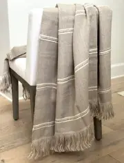 RH Restoration Hardware ALPACA Corded Stripe Firing Beige Blanket THROW 50x70