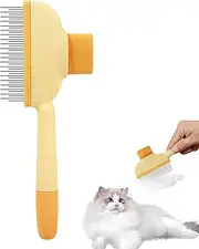 Cat & Dog Brush for Grooming, Short & Long Pet Hair Remover Comb, Non-Slip Detangling Grooming Tool with One-Click Self-Cleaning Button, Durable Flea Comb for Kittens & Puppies, Orange