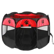 Portable Octagonal Folding Pet Tent Dog House Indoor Playpen - Red