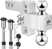 METOWARE Adjustable Trailer Hitch - Aluminum Tow Hitch Fits 2-Inch Receiver - Heavy Duty Drop Hitch with 4-Inch Drop/Rise for Truck (12,500 LBS GTW), Double Stainless Steel Locks & Hitch Pin