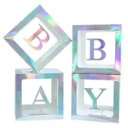 Laser Baby 4Pcs/Set LOVE BABY Balloons Box Cube Clear Gift Boxes Birthday Baby Shower Party