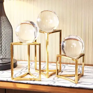 新古典金屬水晶球擺件 后現代美式家居樣板房書桌臺面軟裝飾品