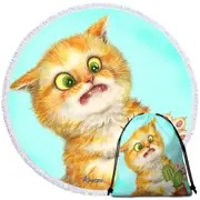 Funny Ginger Cat Playing with a Cactus Round Beach Towel